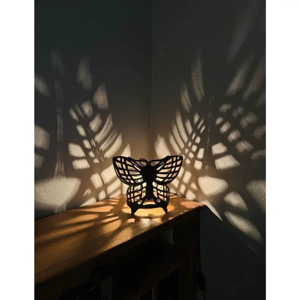 Vintage Cast Iron Butterfly Table Lamp Openwork Accent Light Shadow Casting